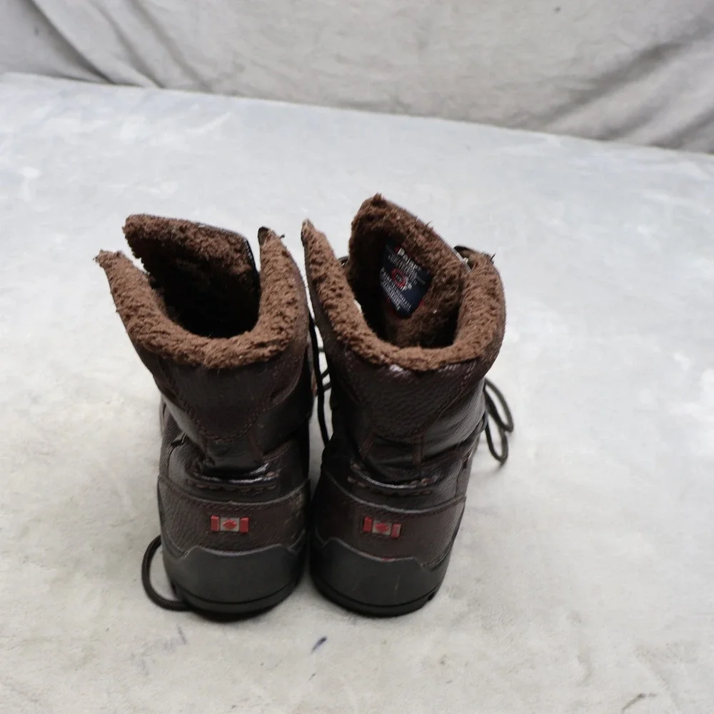 Pajar Mens 10-10.5 Winter Boots Brown Leather Faux Fur Lined Moc Toe Waterproof
